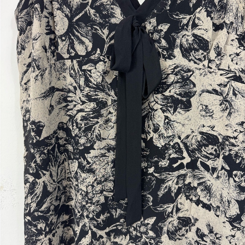 Vintage Y2K Size 8 Silk Floral Chiffon Midi Dress Black Tan Fairy Whimsigoth - Picture 3 of 8